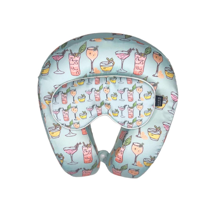 Tropical Cocktails Memory Foam Satin Neck Pillow and Cocktails Satin Eye Mask Set