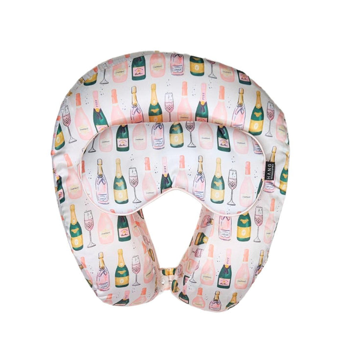 Champagne Memory Foam Satin Neck Pillow and Champagne Satin Eye Mask Set