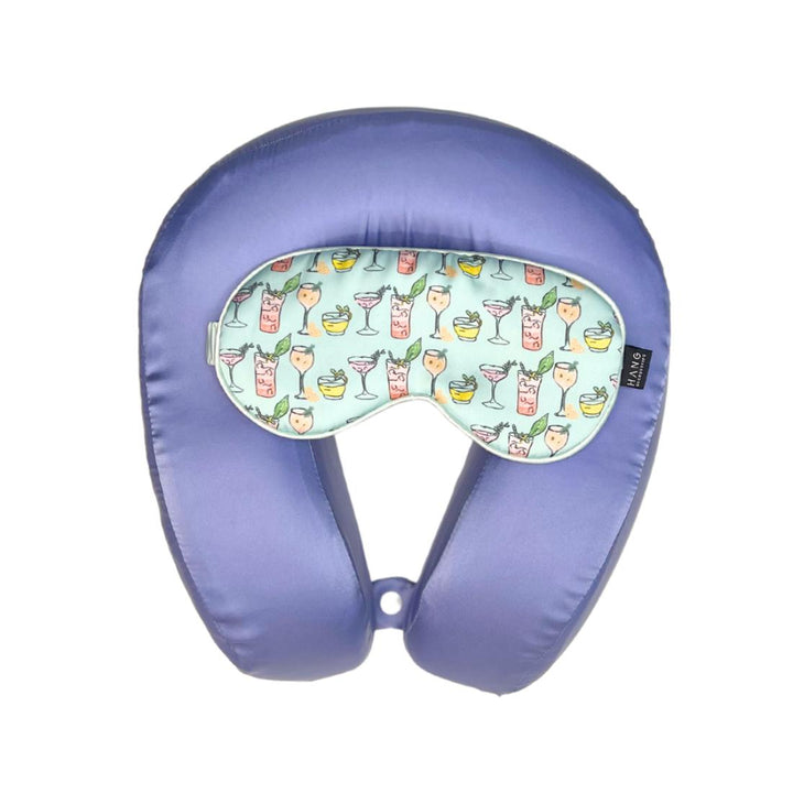 Periwinkle Memory Foam Satin Neck Pillow and Tropical Cocktails Satin Eye Mask Set